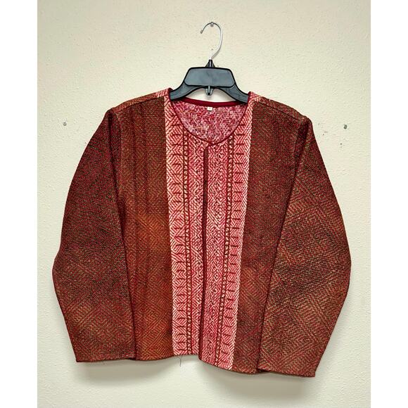 Kantha Jacket Vintage Handmade in Maroon & Pink Diamond Weave